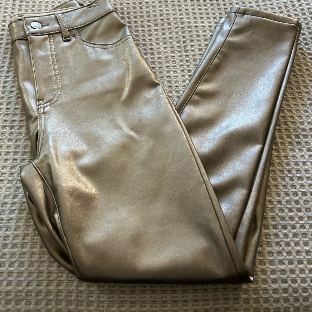 High Waisted Metallic Faux Leather Modern Straight Pant Express